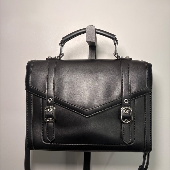 Banned Apparel Black Faux Leather Satchel Crossbody Bag Dark Academic Goth - Picture 3 of 8